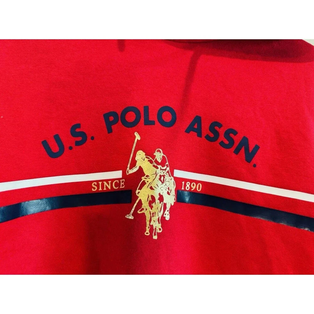 U.S. Polo Assn. Men's Red Pullover Hoodie Hooded Graphic Logo Print XL
